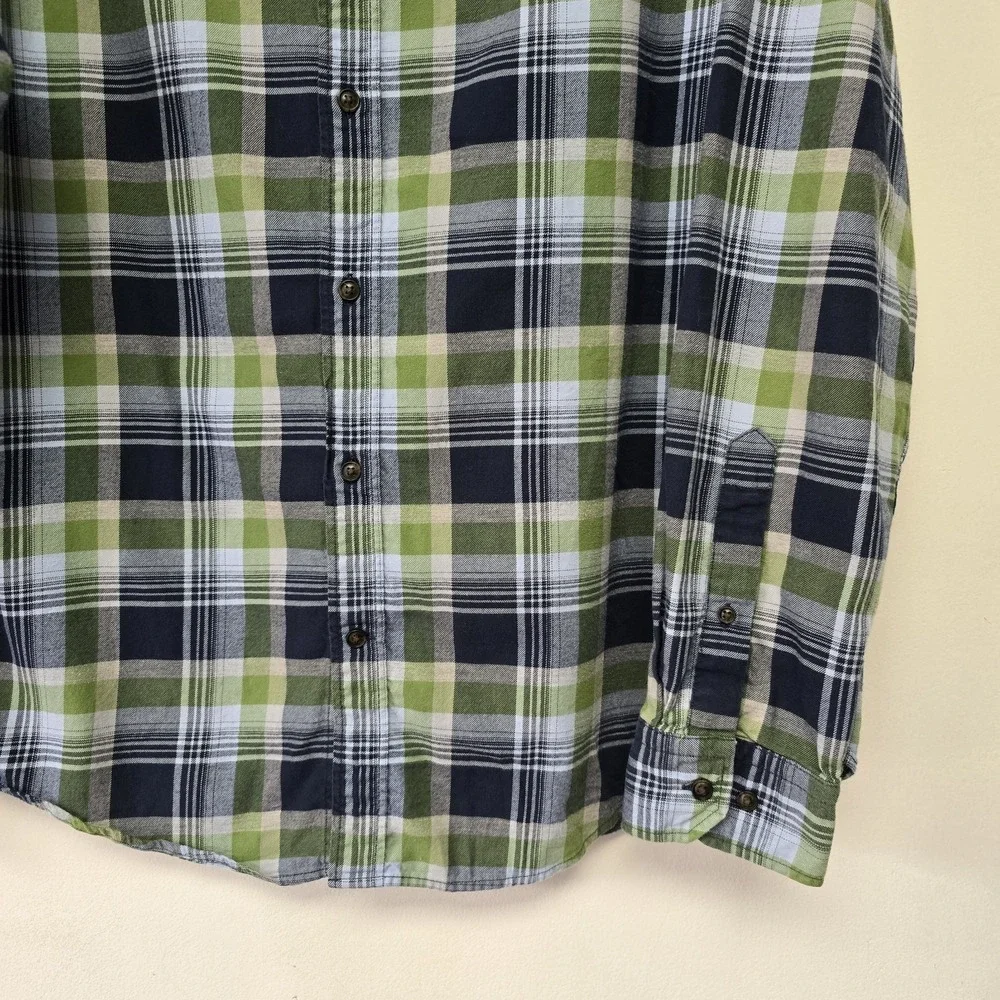Banana Republic Shirt Mens L Plaid Camden Fit Luxe Flannel Blue Green Long Slv